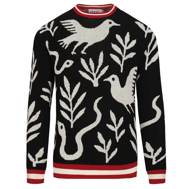 Men's Black Animal And Plant Jacquard Knitwear 1