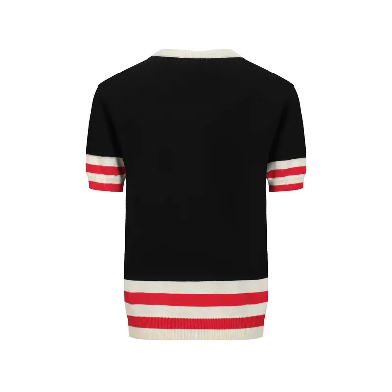 Men's Black Animal Cat Embroidered Knitted T-Shirt 3