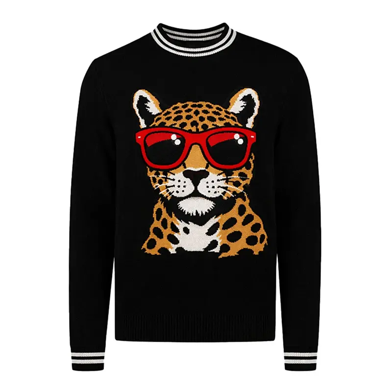 Men's Black Animal-Themed Classic Retro Art Jacquard Knitwear 1