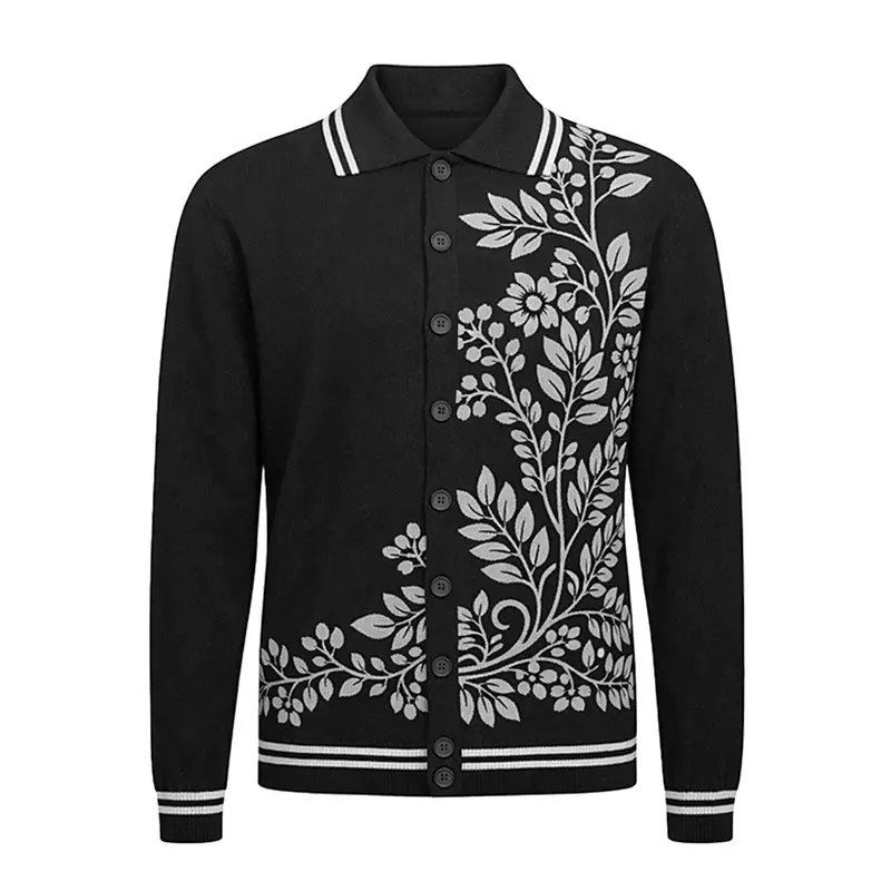 Men's Black Art Classic Retro Jacquard Cardigan 1