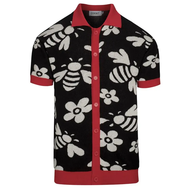 Men's Black Bee Retro Jacquard Short-Sleeved Cardigan 1
