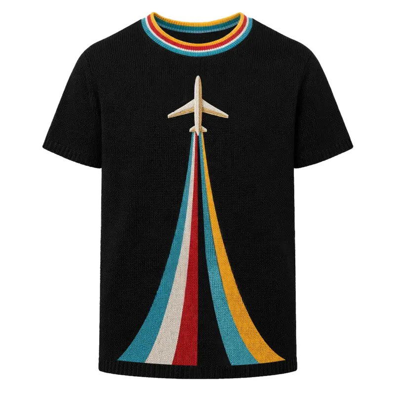 Men's Black Classic Airplane Embroidery Polo Knit Shirt 1