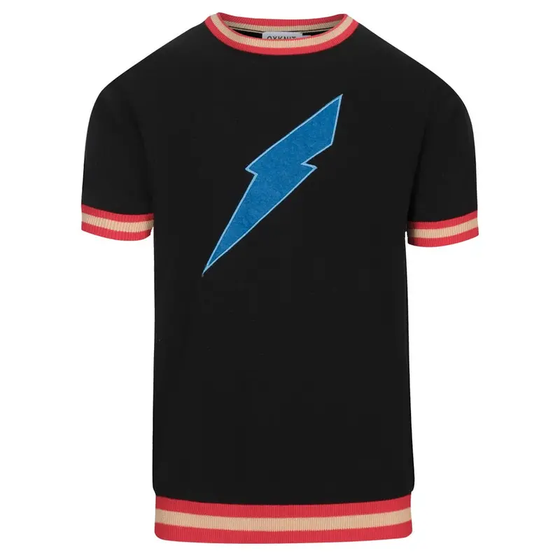 Men's Black Classic Lightning Embroidered Knit T-Shirt 1