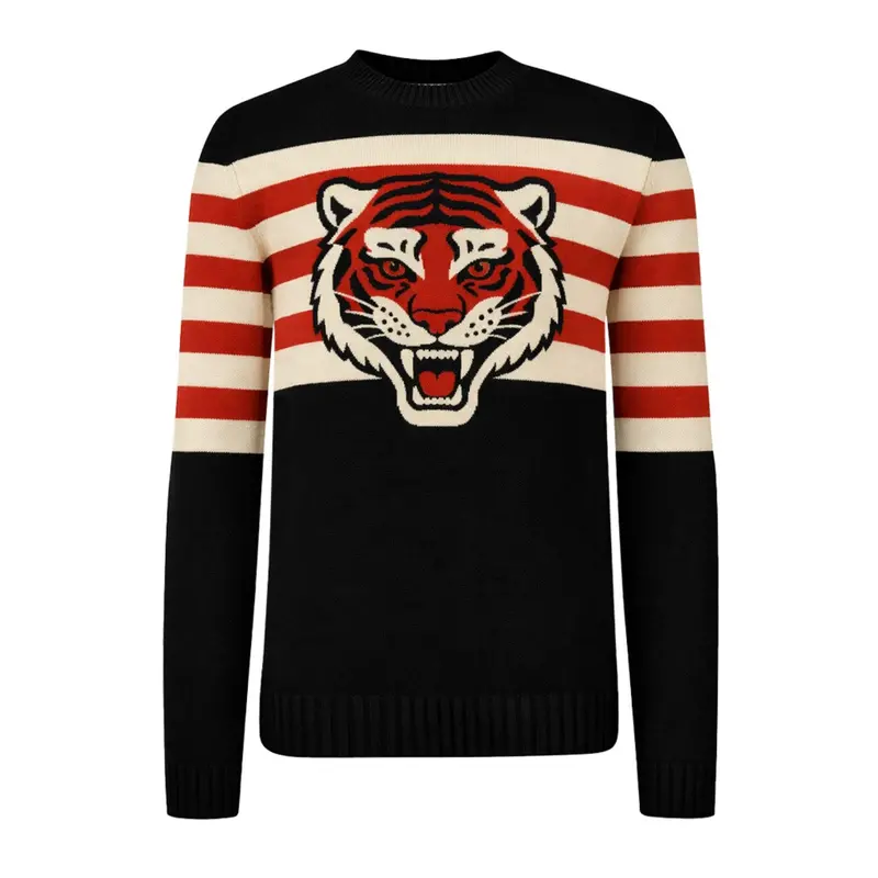 Men's Black Classic Tiger Stripe Plaid Knitwear 1