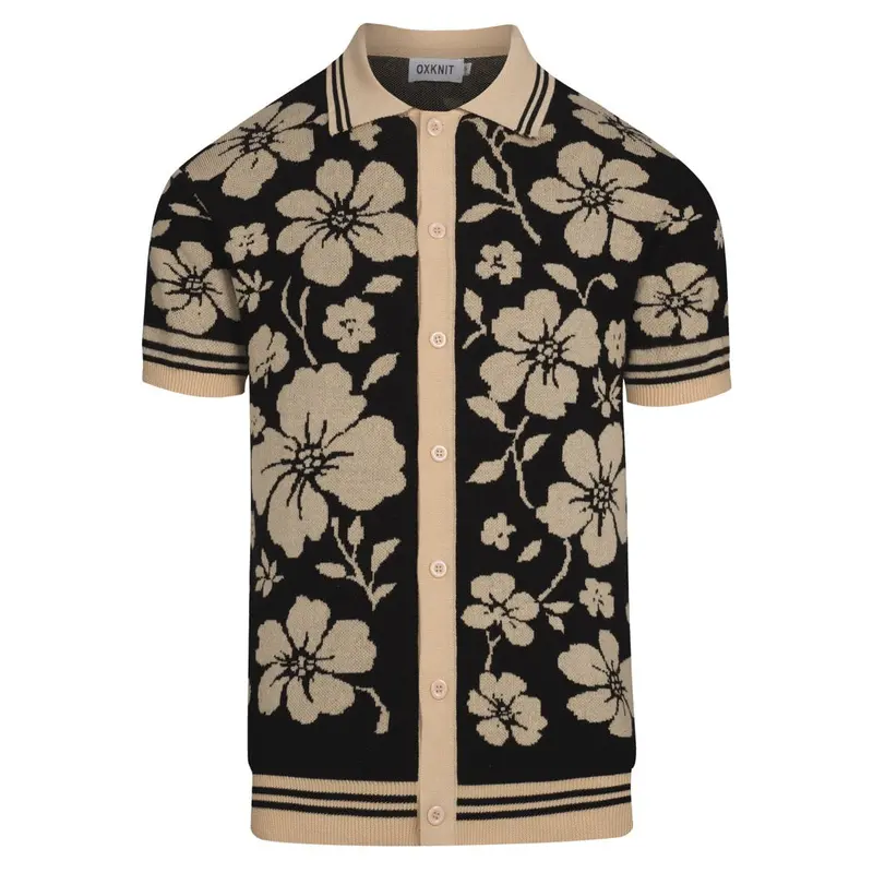 Men's Black Floral Plant Vintage Jacquard Cardigan 1