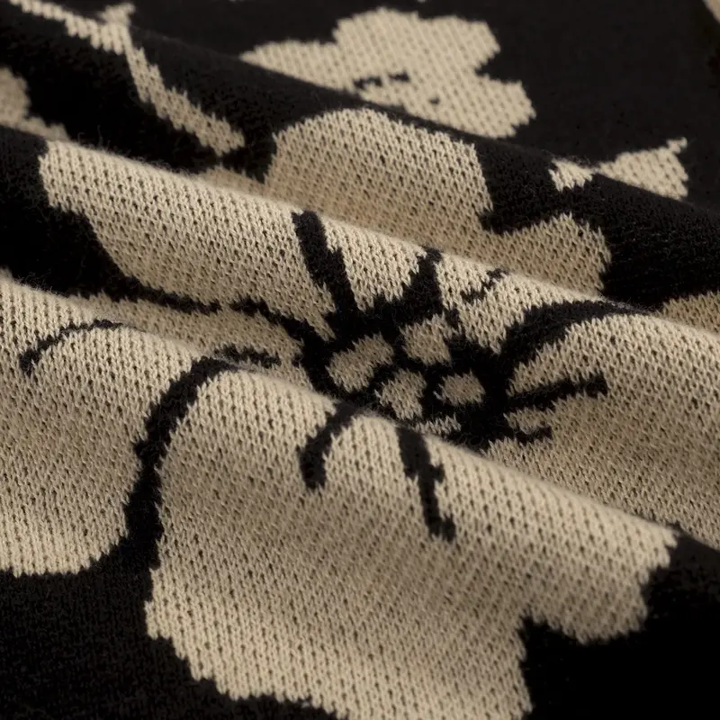 Men's Black Floral Plant Vintage Jacquard Cardigan 2