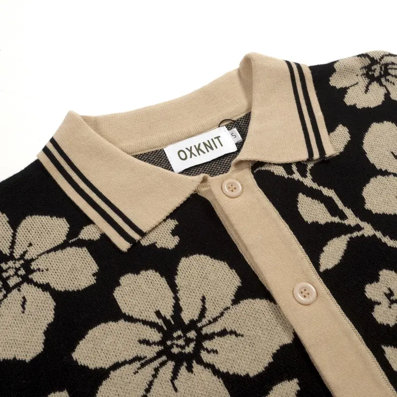 Men's Black Floral Plant Vintage Jacquard Cardigan 3