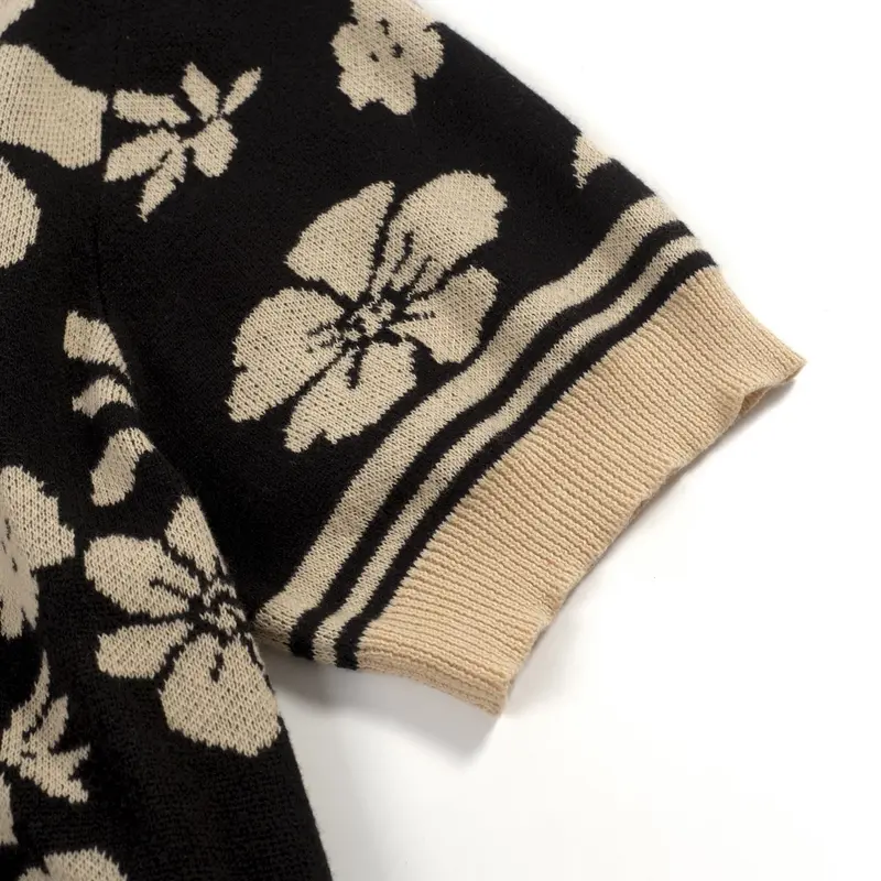 Men's Black Floral Plant Vintage Jacquard Cardigan 5