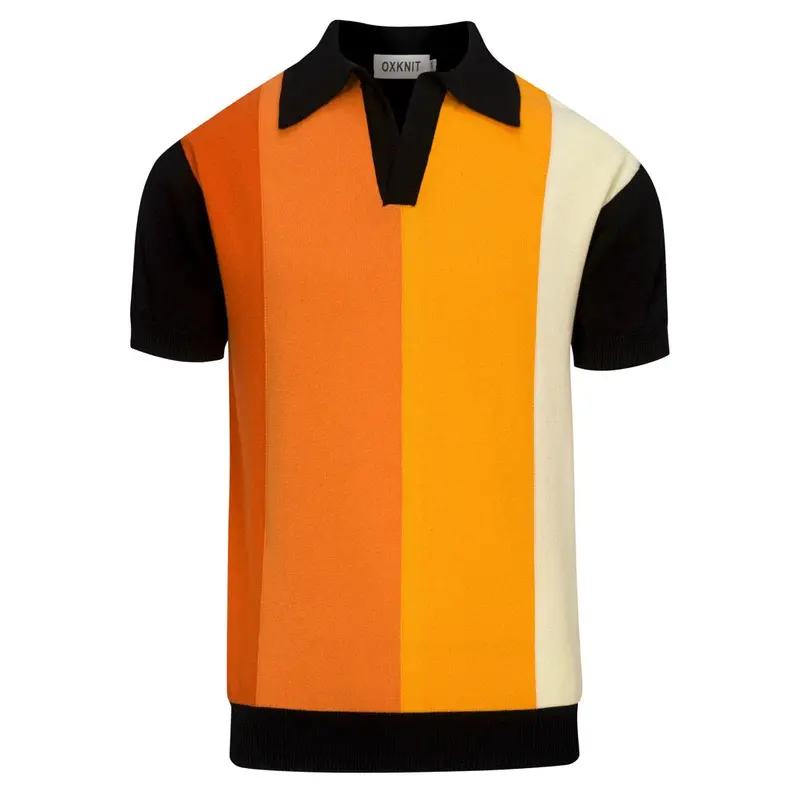 Men's Black Patchwork Jacquard V-Neck Knitted Polo 1