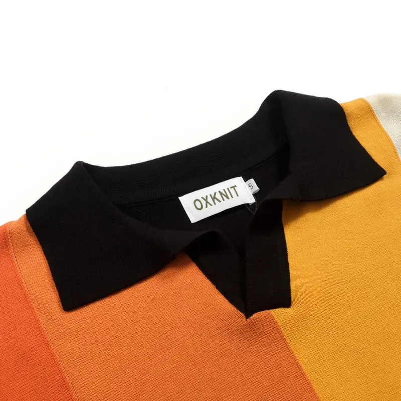 Men's Black Patchwork Jacquard V-Neck Knitted Polo 4