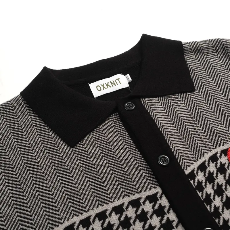 Men's Black Retro Artistic Heart Embroidery Knitted Cardigan 3