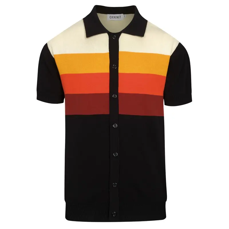 Men's Black Retro Fashion Striped Art Knitted Cardigan 1