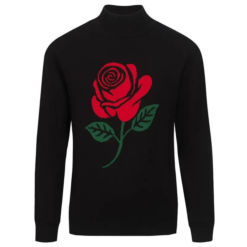 Men's Black Retro Rose Jacquard High-Neck Knitwear 1