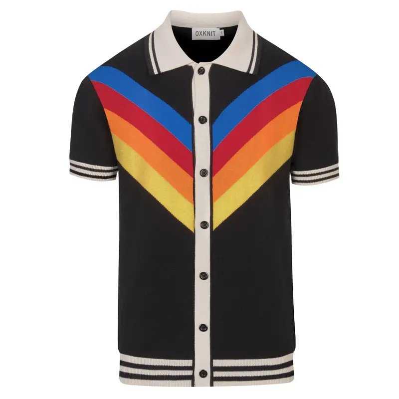 Men's Black Retro Striped Art Knitted Cardigan 1