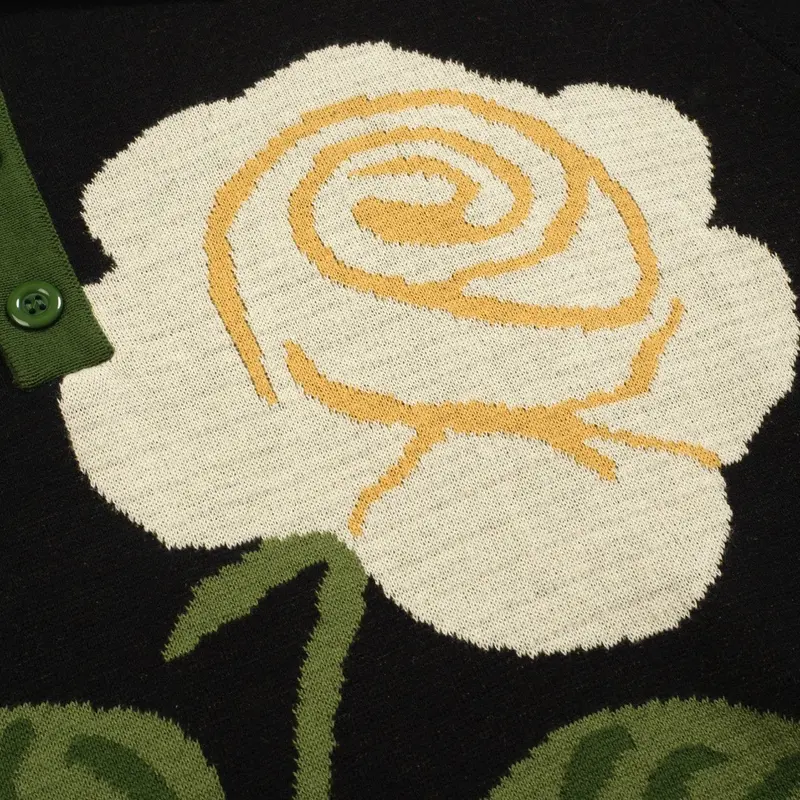 Men's Black Rose Jacquard Vintage Polo Knitwear 2