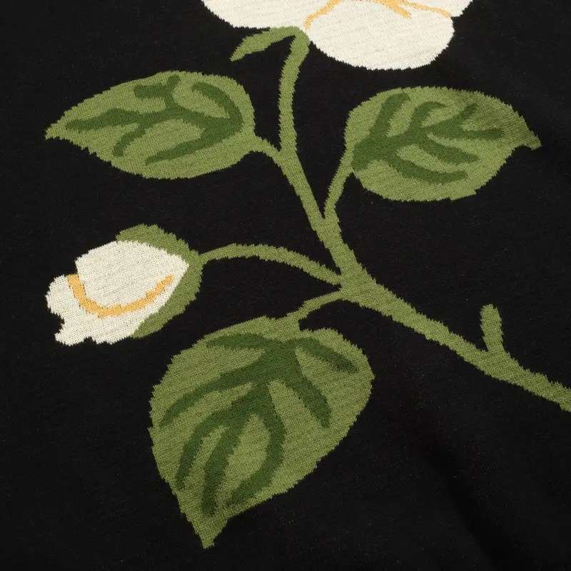 Men's Black Rose Jacquard Vintage Polo Knitwear 6
