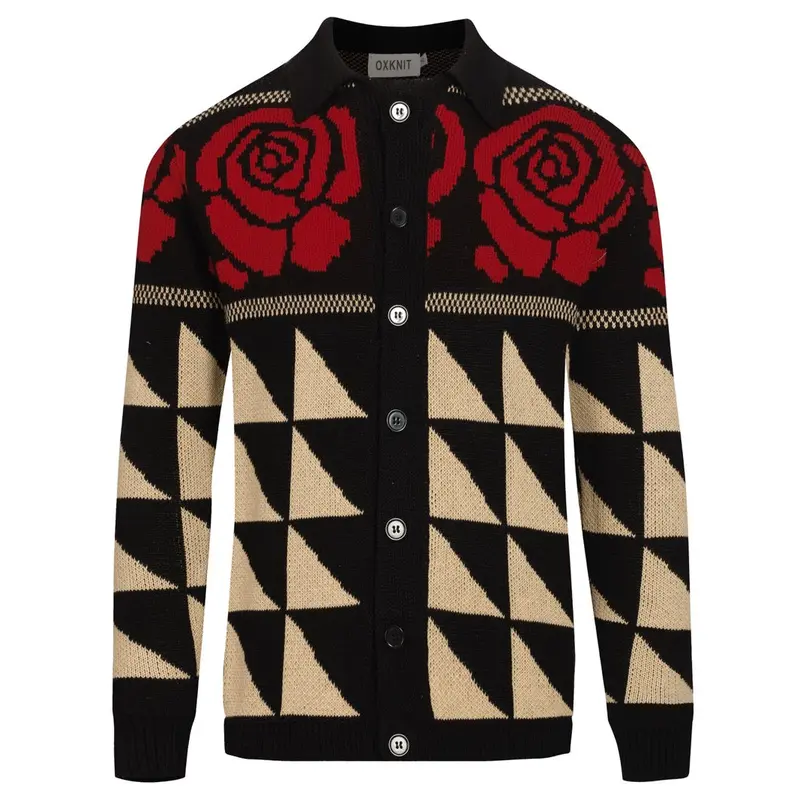 Men's Black Rose Vintage Casual Knit Cardigan 1