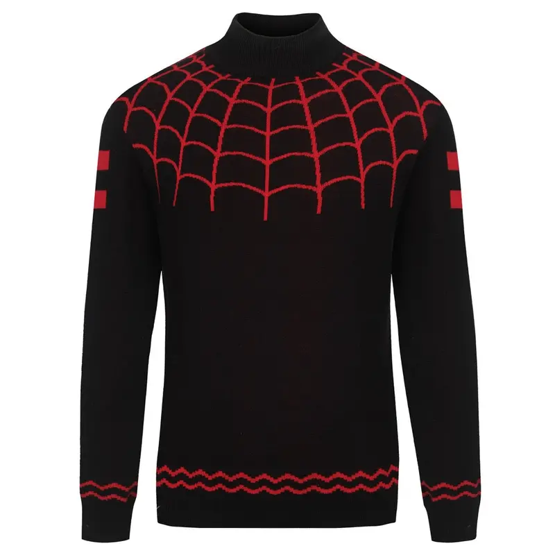 Men's Black Spider-Web Vintage Striped High-Neck Knitwear 1