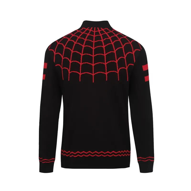 Men's Black Spider-Web Vintage Striped High-Neck Knitwear 3