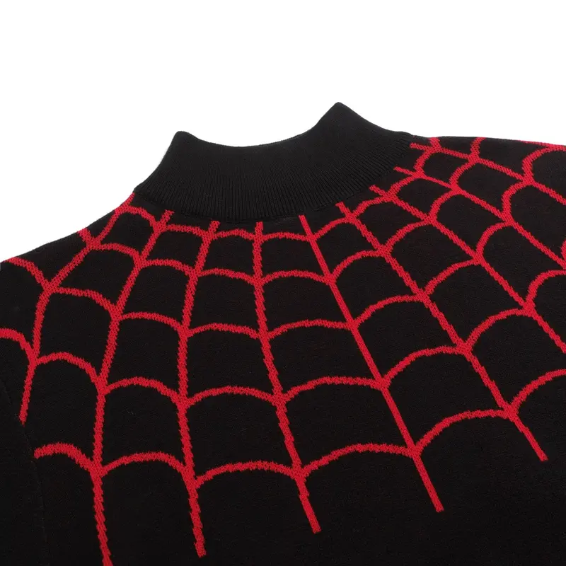 Men's Black Spider-Web Vintage Striped High-Neck Knitwear 4