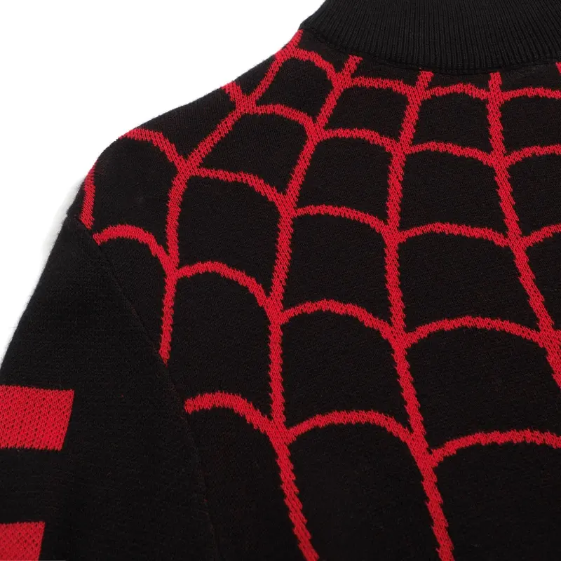 Men's Black Spider-Web Vintage Striped High-Neck Knitwear 5