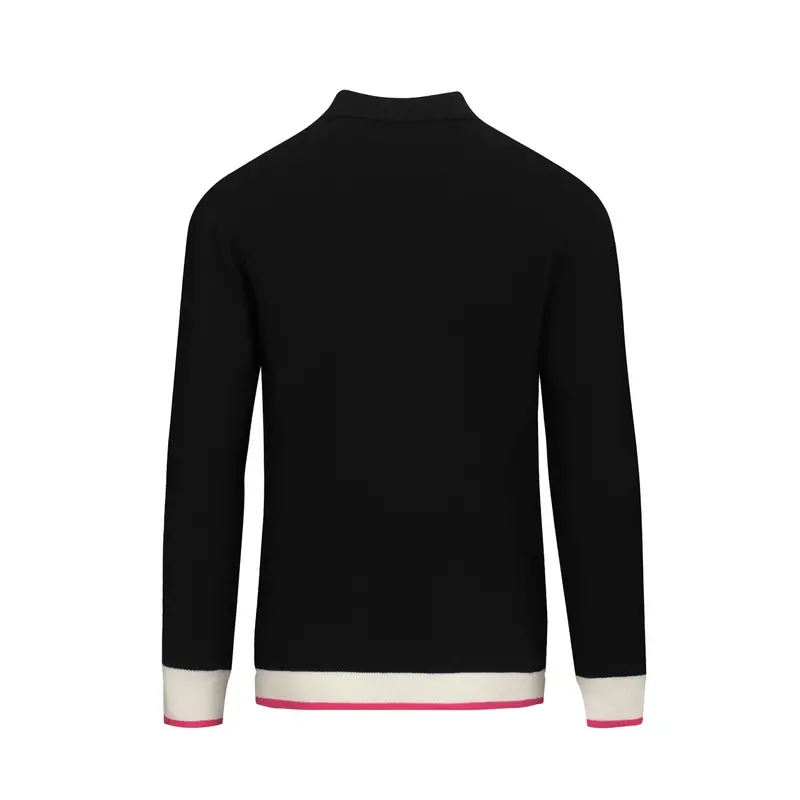 Men's Black Street Retro Knitted Polo Shirt 3