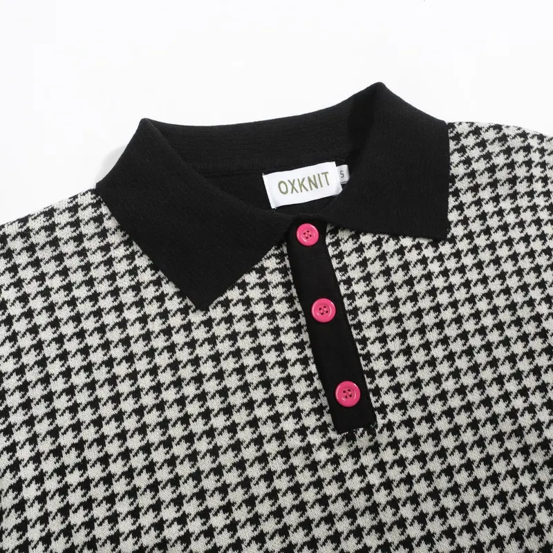 Men's Black Street Retro Knitted Polo Shirt 4