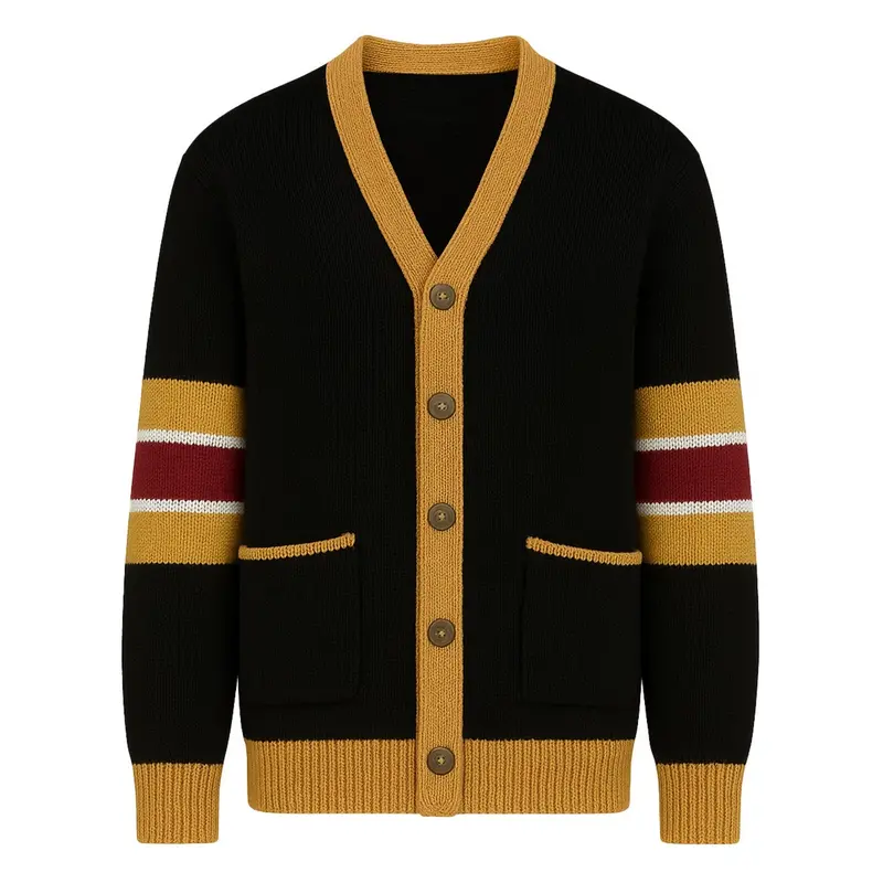Men's Black Striped Pocket Jacquard Sweater Cardigan 1