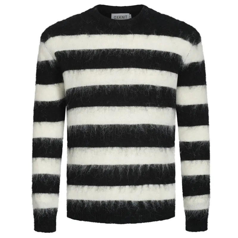Men's Black Striped Vintage Plush Knit Sweater 1