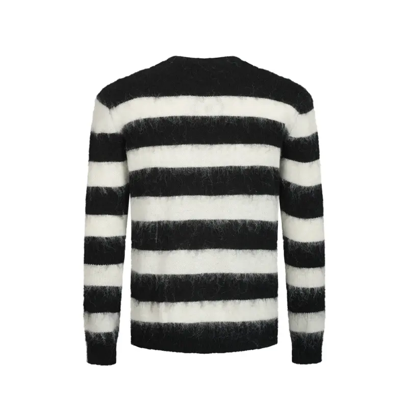 Men's Black Striped Vintage Plush Knit Sweater 3