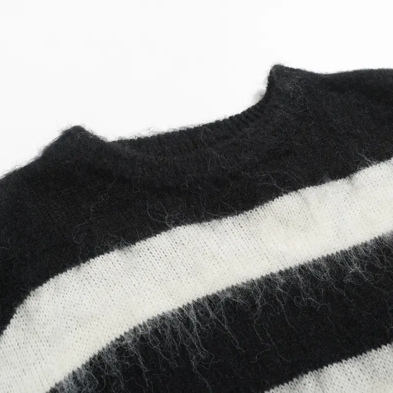 Men's Black Striped Vintage Plush Knit Sweater 4