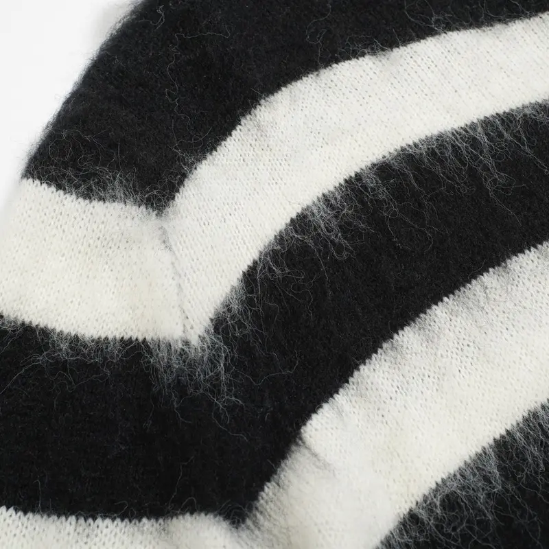 Men's Black Striped Vintage Plush Knit Sweater 5