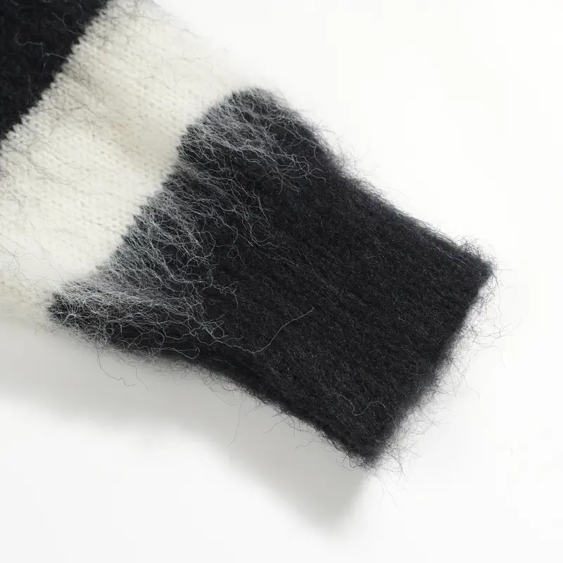 Men's Black Striped Vintage Plush Knit Sweater 6