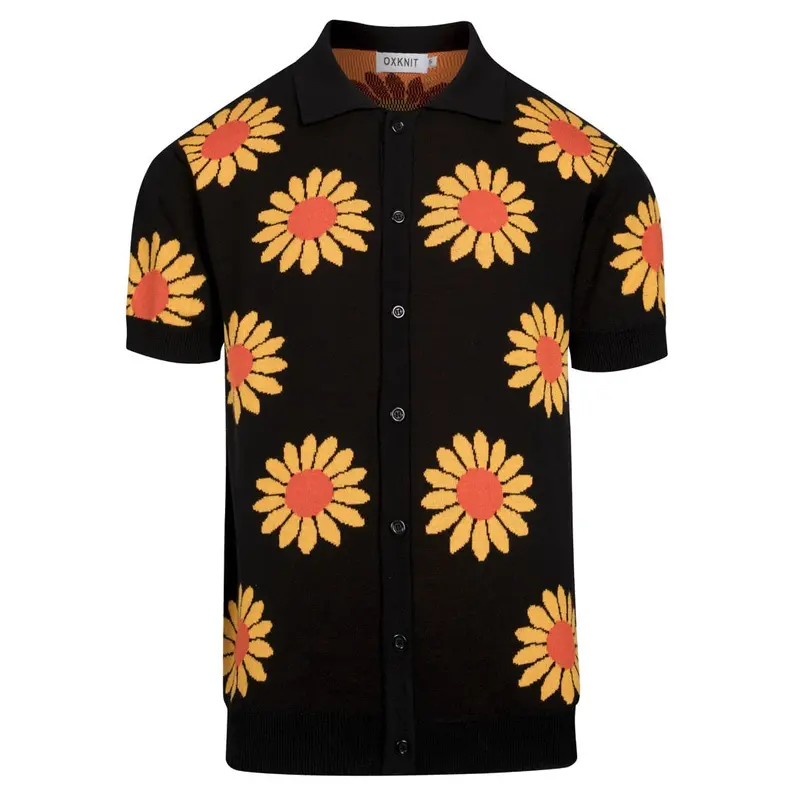 Men's Black Sunflower Retro Jacquard Knitted Cardigan 1