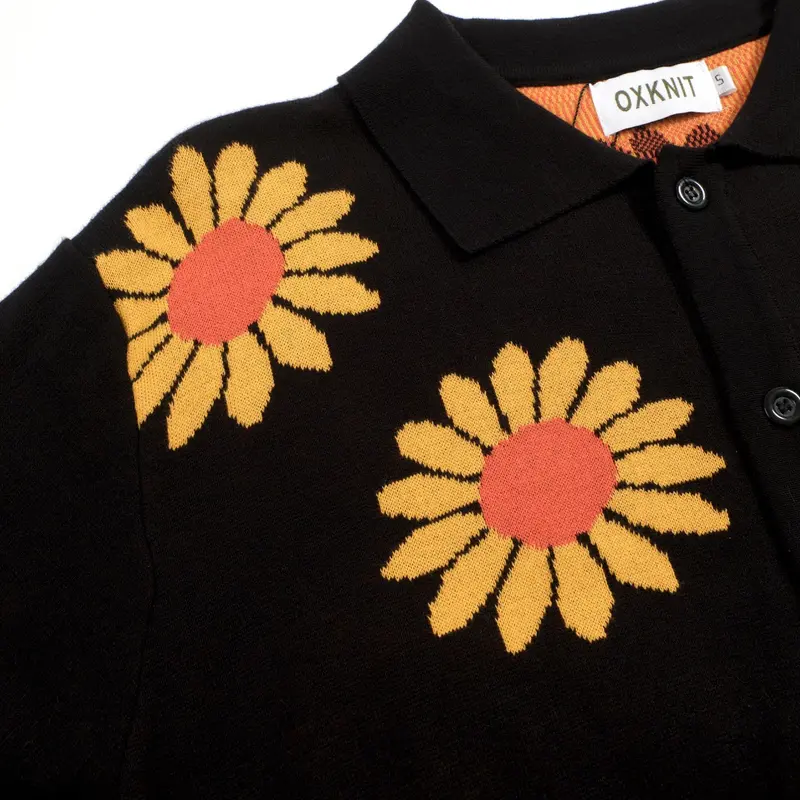 Men's Black Sunflower Retro Jacquard Knitted Cardigan 2