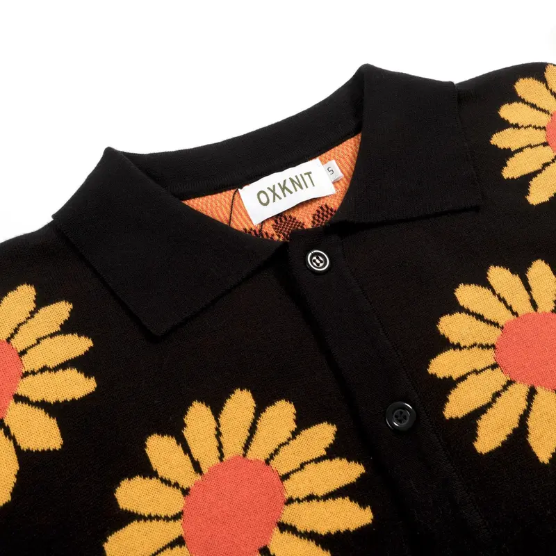 Men's Black Sunflower Retro Jacquard Knitted Cardigan 3