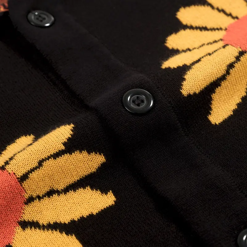 Men's Black Sunflower Retro Jacquard Knitted Cardigan 4