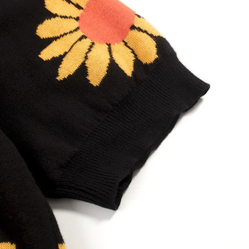 Men's Black Sunflower Retro Jacquard Knitted Cardigan 5