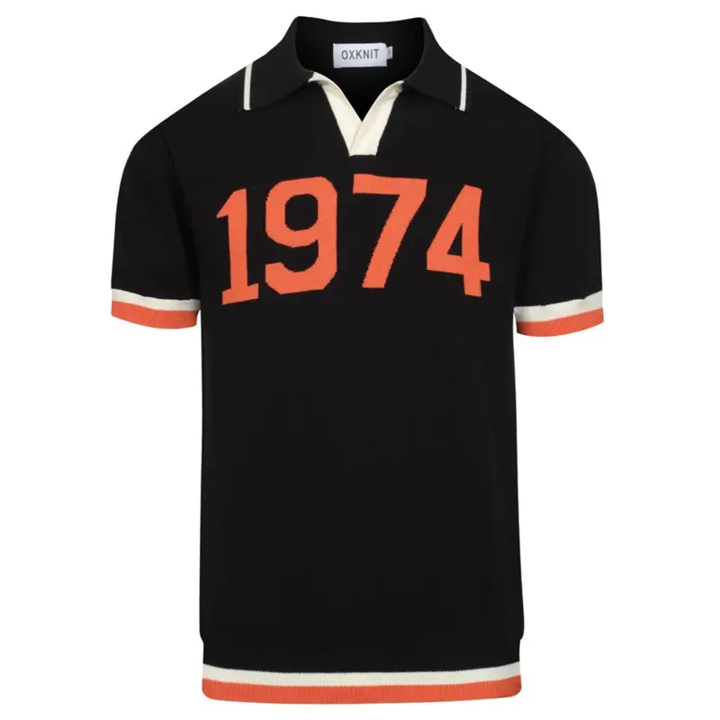 Men's Black Vintage 1974 Jacquard V-Neck Polo Shirt 1