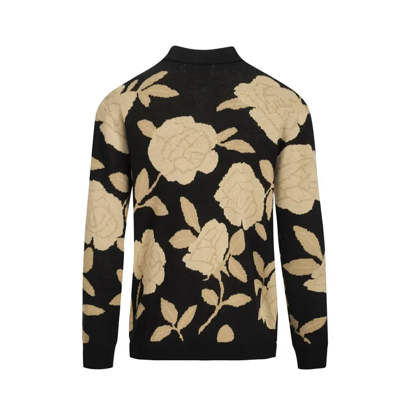 Men's Black Vintage Jacquard Knit Zipper Cardigan 3