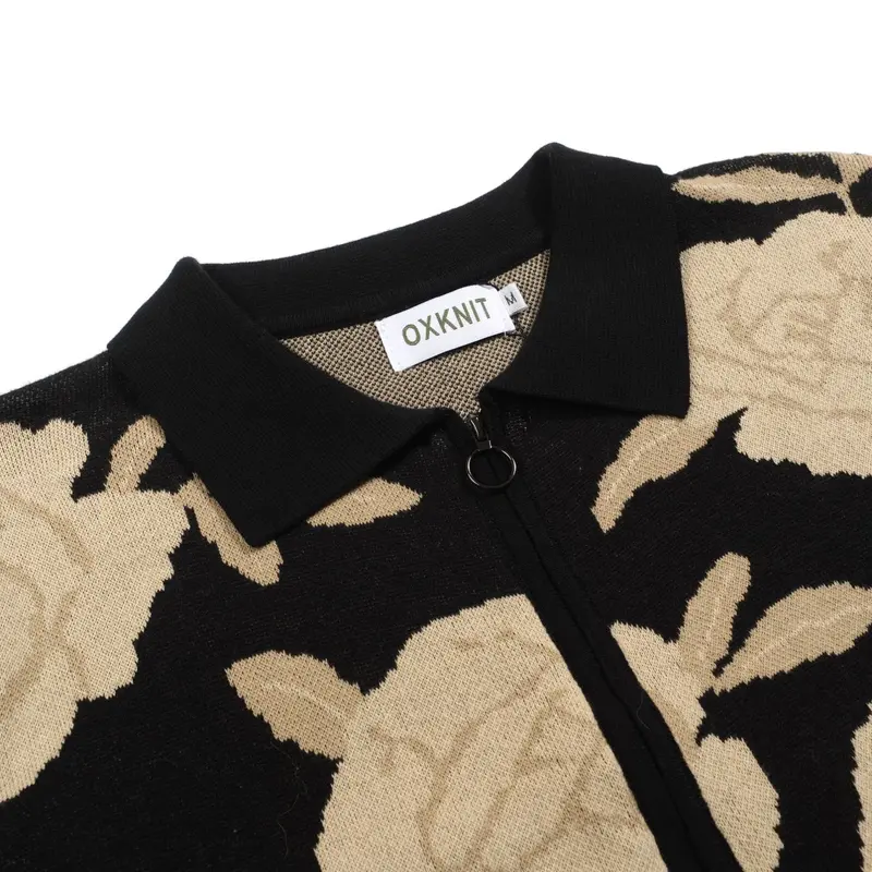 Men's Black Vintage Jacquard Knit Zipper Cardigan 4