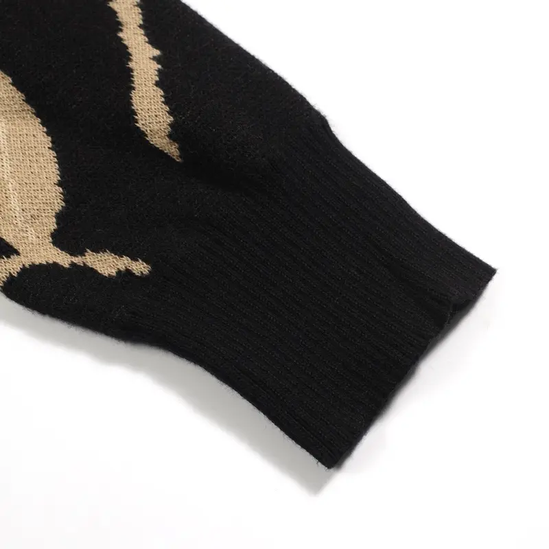 Men's Black Vintage Jacquard Knit Zipper Cardigan 5