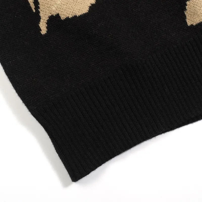 Men's Black Vintage Jacquard Knit Zipper Cardigan 6