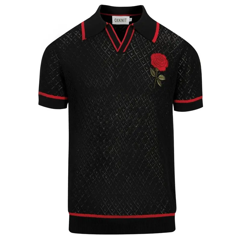 Men's Black Vintage Mesh Rose Embroidery Knitted Cardigan 1