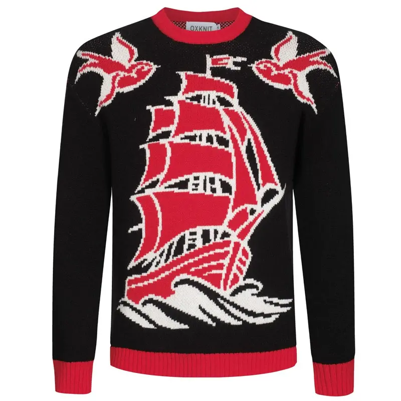 Men's Black Vintage Patterned Jacquard Sweater 1