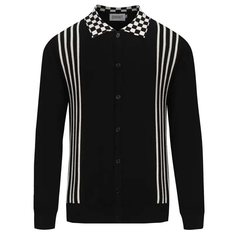 Men's Black Vintage Striped Artistic Fashion Street Cardigan 1