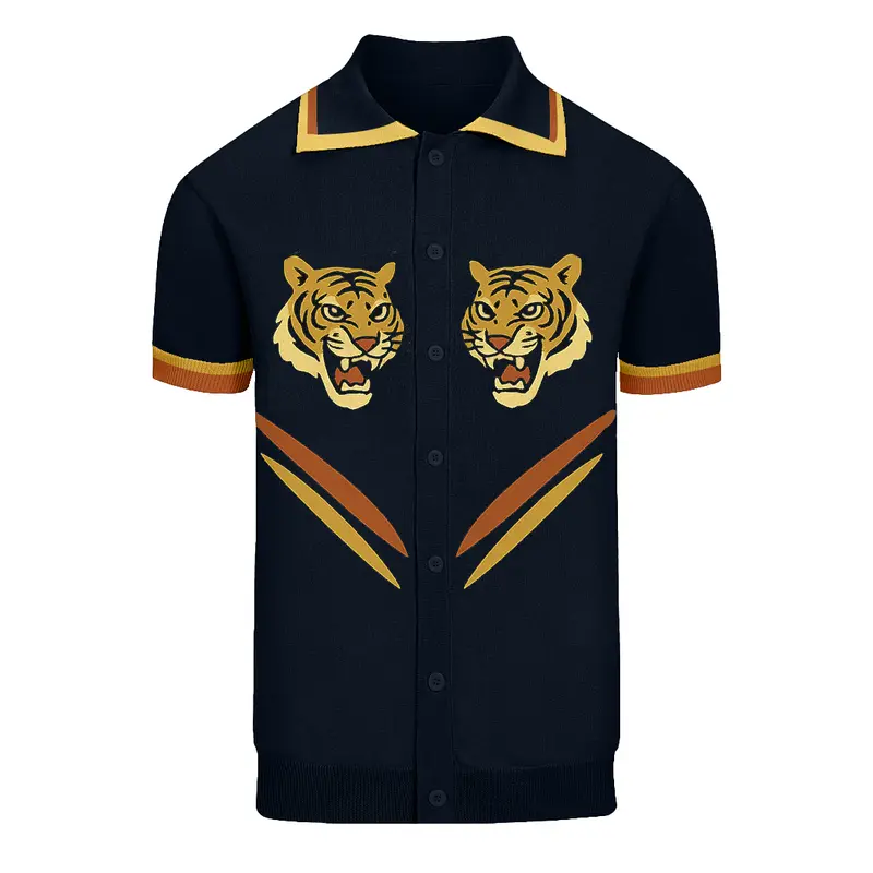 Men's Black Vintage Tiger Fashion Knit Cardigan 1