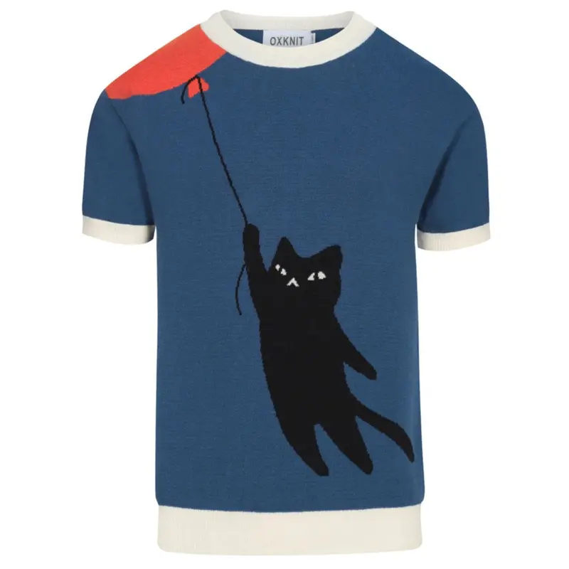Men's Blue Cat Knit T-Shirt- Designed By Lim Heng Swee 1