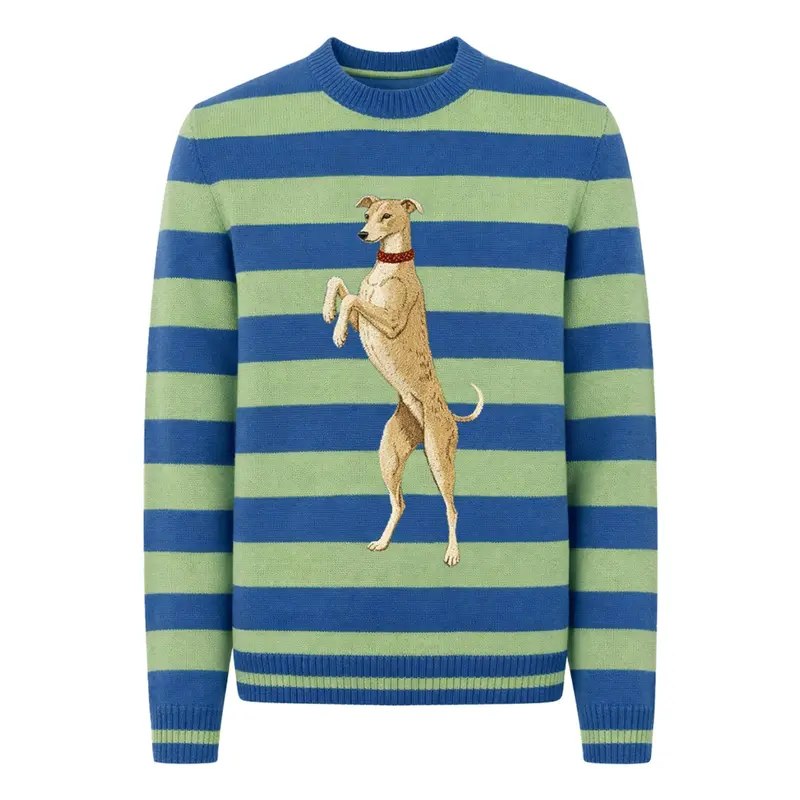 Men's Blue Embroidered Dog Classic Vintage Knitwear 1
