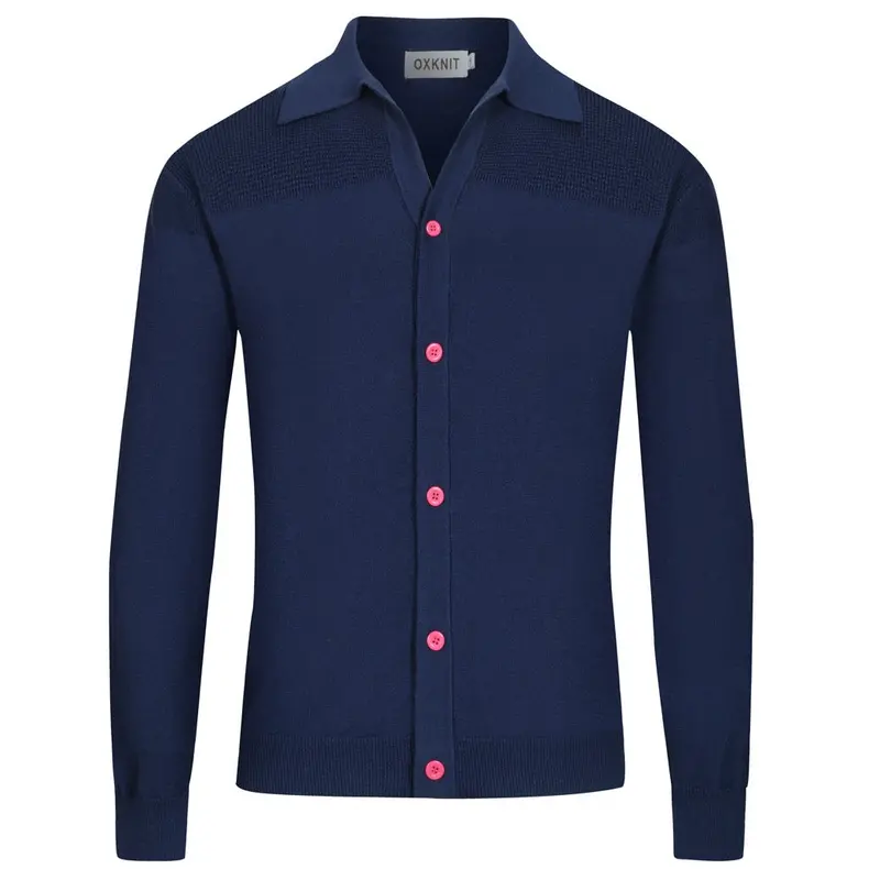 Men's Blue Pit Stripe Texture Retro Knitted Cardigan 1